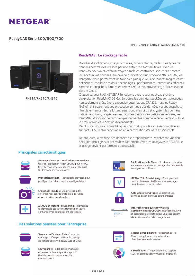 Page 1 de la notice Fiche technique Netgear RN31441D