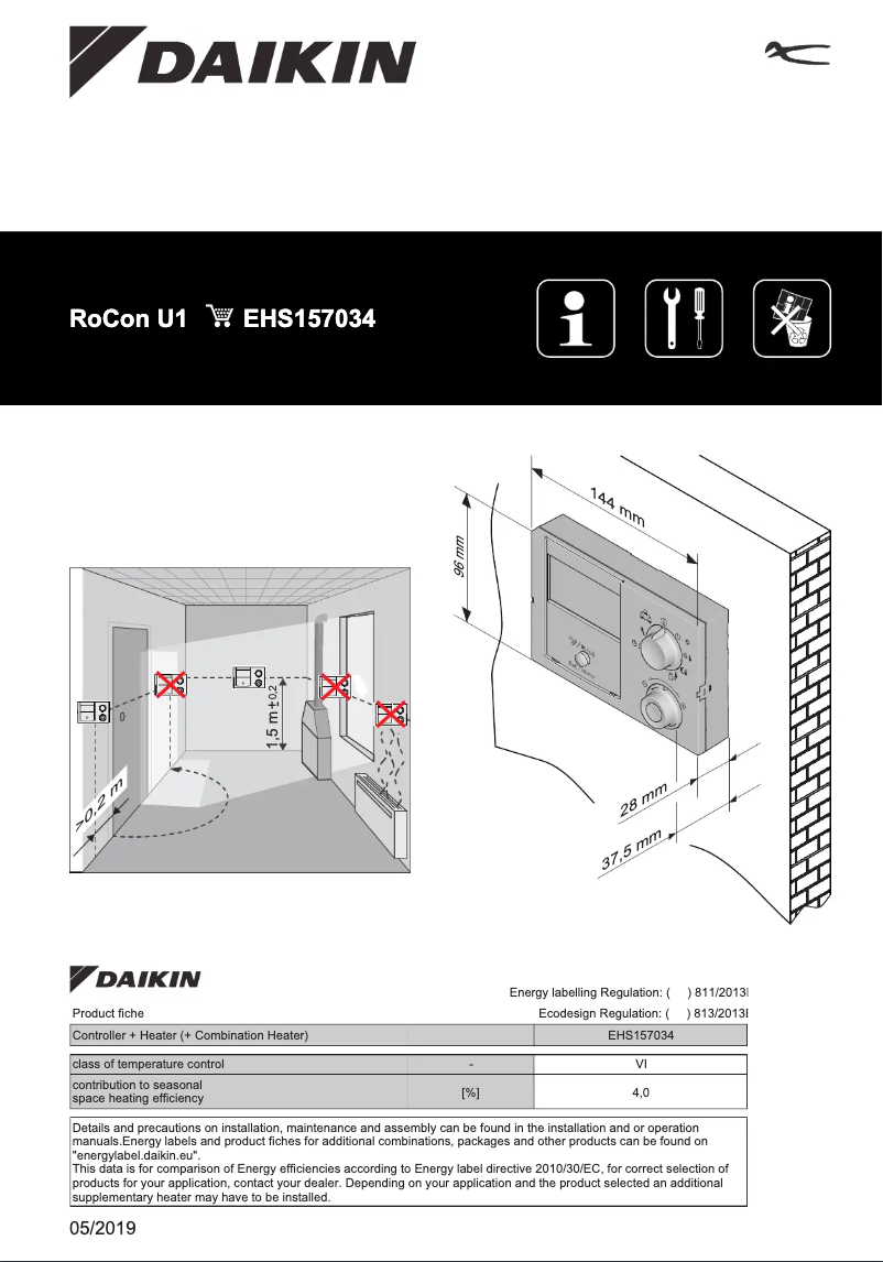 Page 1 de la notice Guide d'installation Daikin RoCon U1