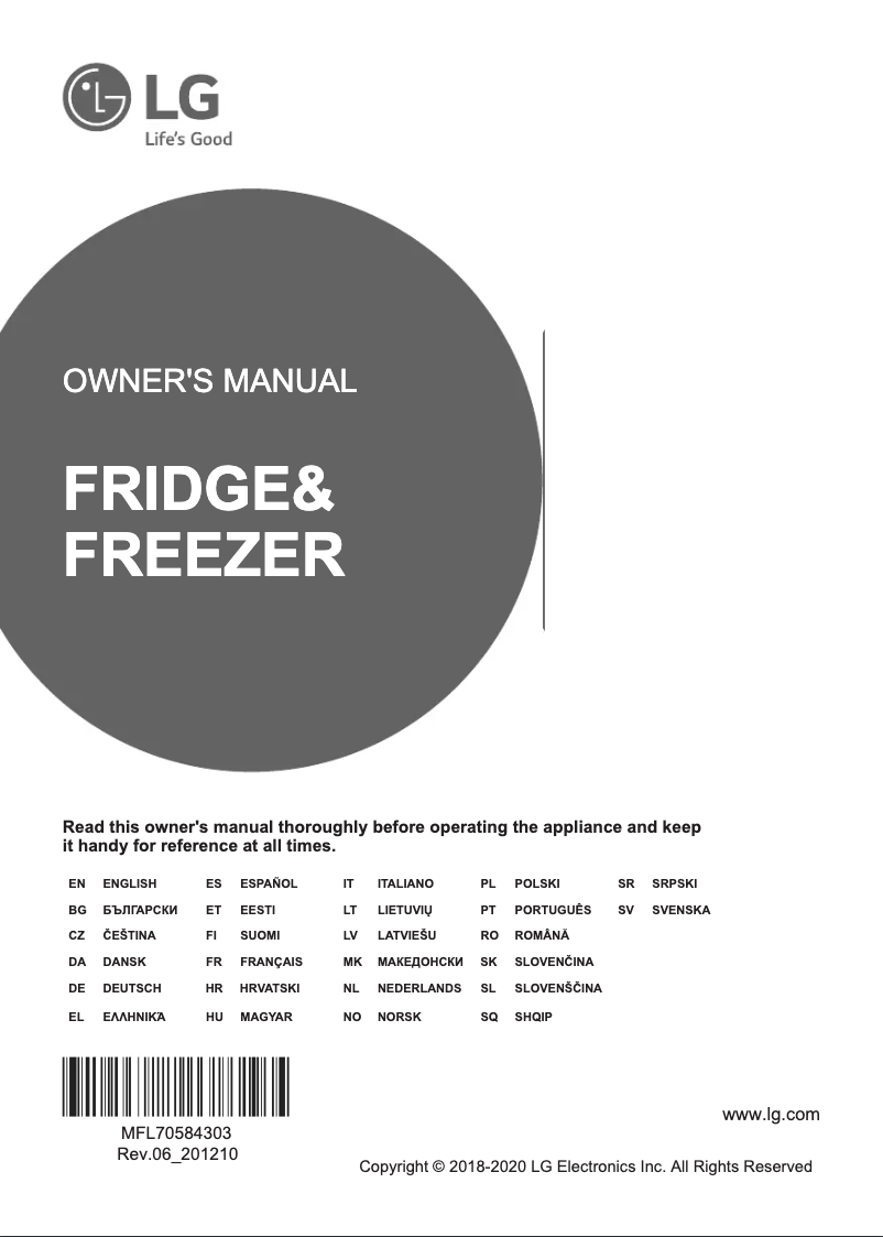 Page n°1 - Manuel utilisateur LG GBP62SWNFN