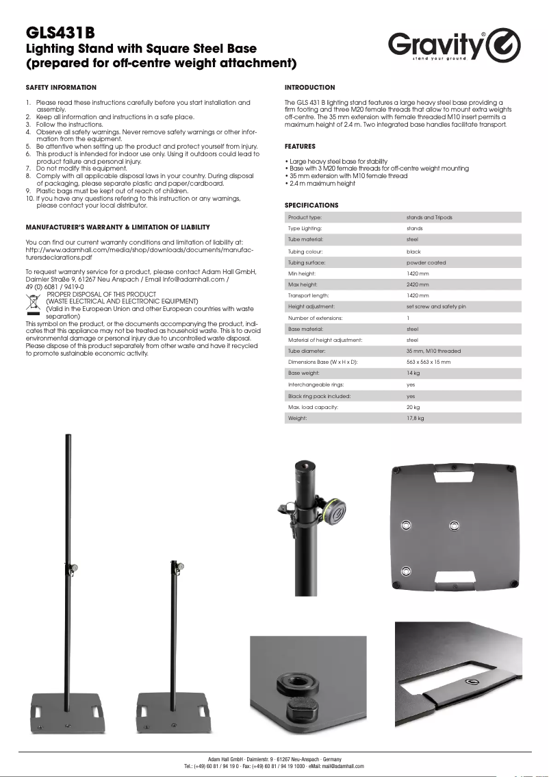Page n°1 - Manuel utilisateur Gravity LS 431 B