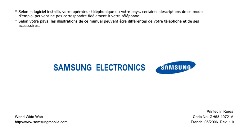 Page 1 de la notice Mode d'emploi Samsung SGH-X680