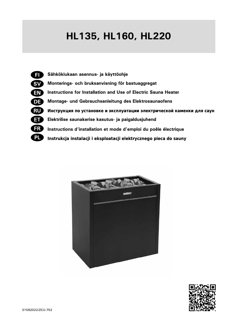 Page 1 de la notice Manuel utilisateur Harvia Virta Pro HL160 HLS160400