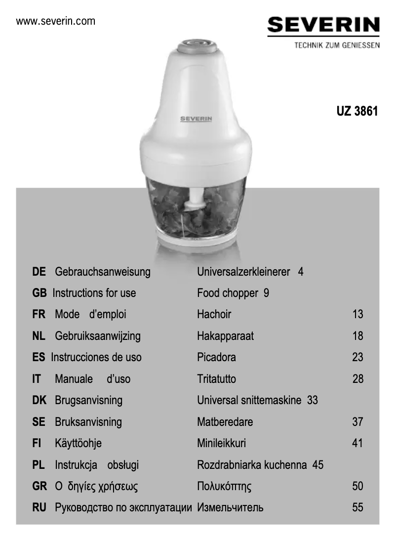 Page 1 de la notice Manuel utilisateur Severin UZ 3861