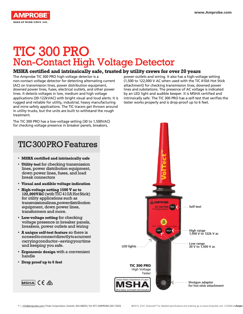 Page n°1 - Fiche technique Amprobe TIC-300-PRO