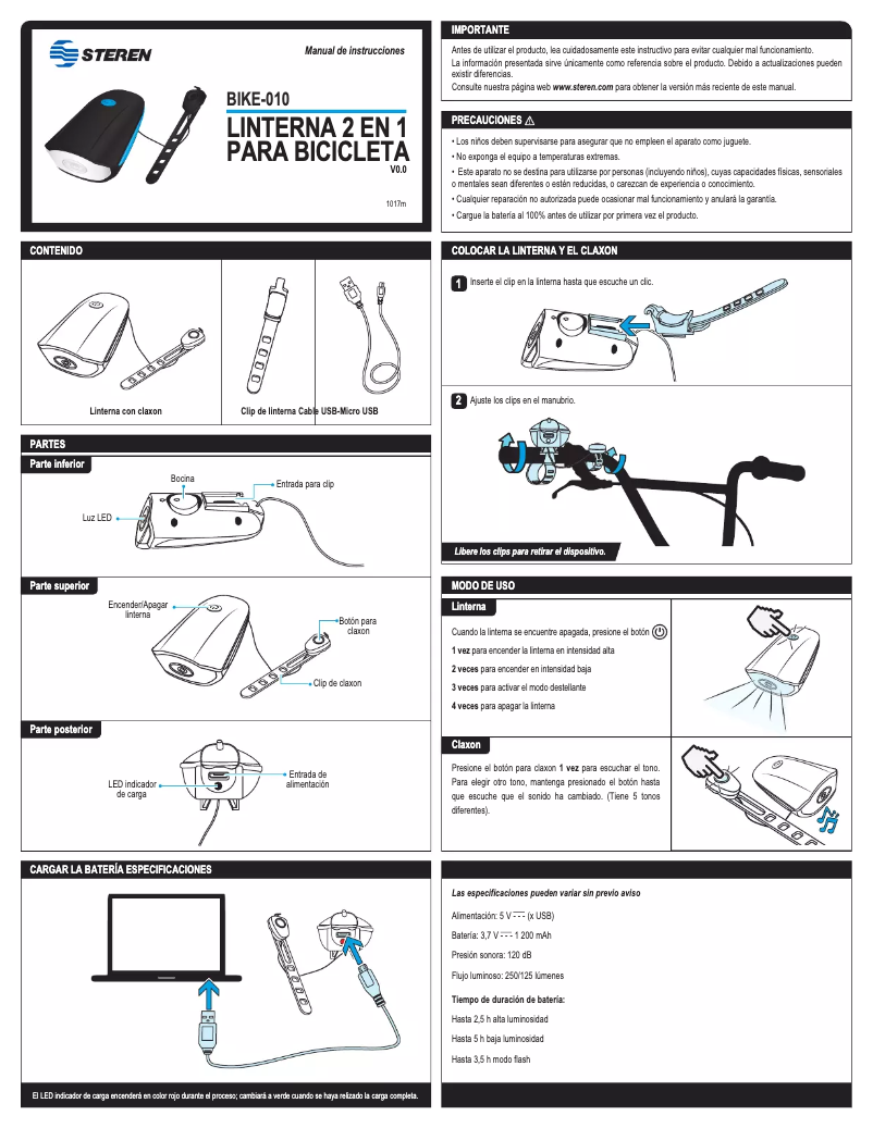 Page 1 de la notice Manuel utilisateur Steren BIKE-010