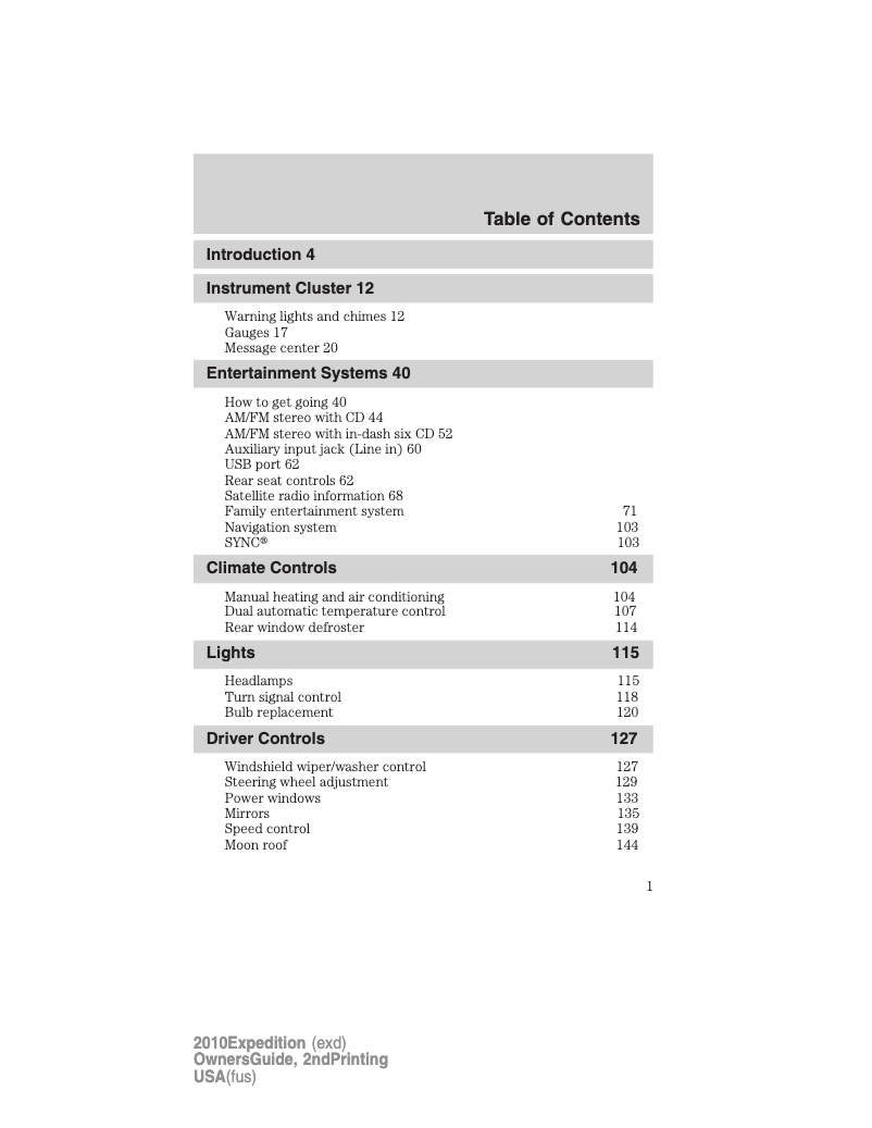 Image de la première page du manuel de l'appareil Expedition (2010)