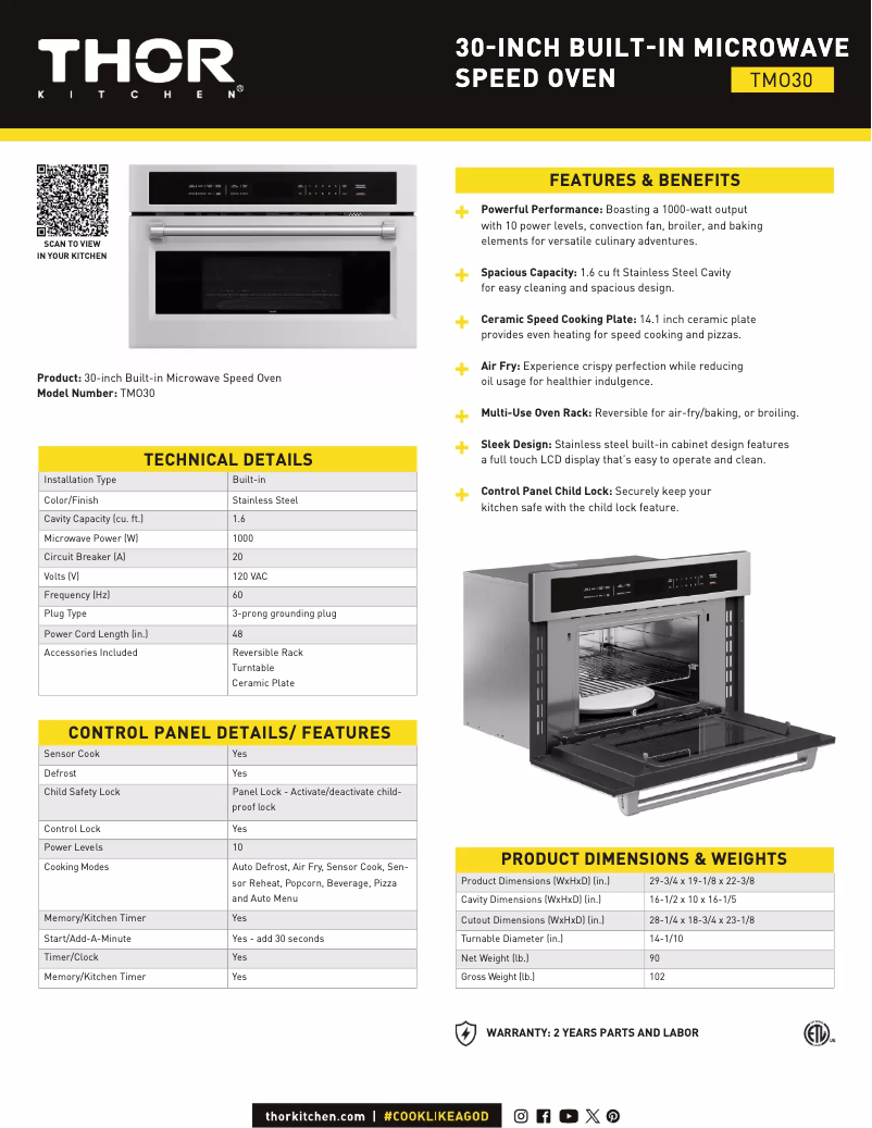 Page 1 de la notice Fiche technique Thor TMO30