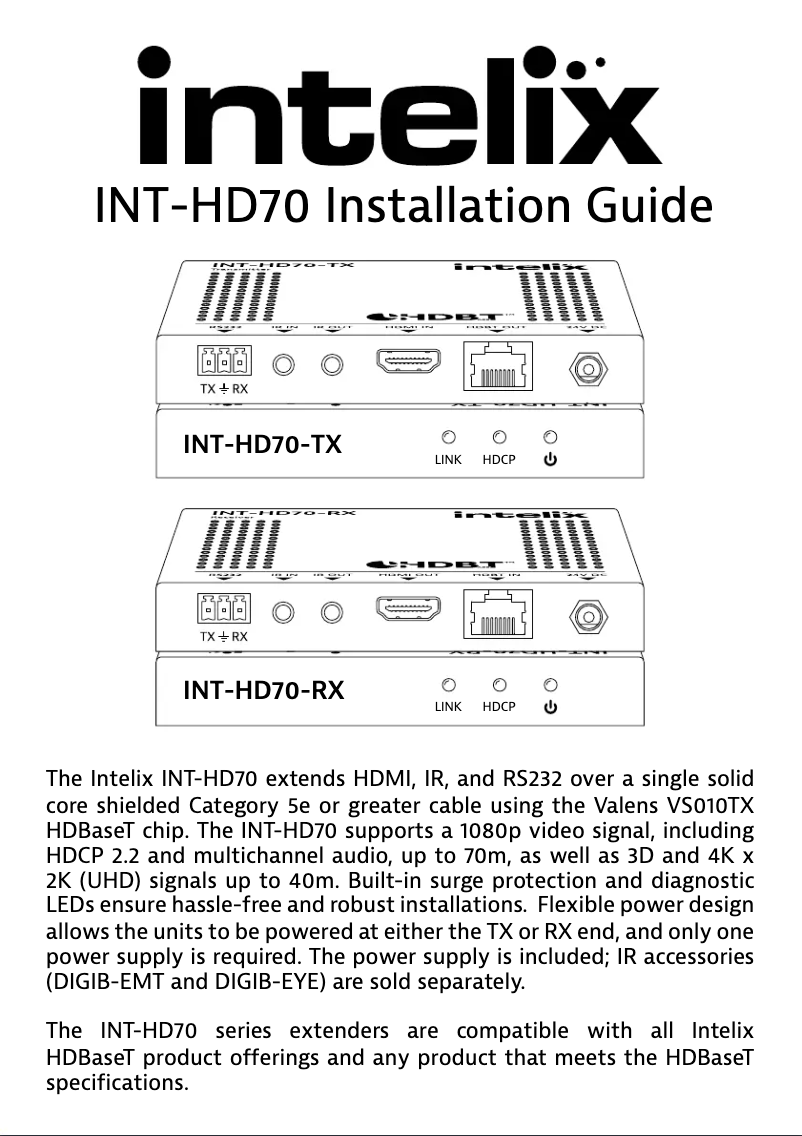 Imagen de la primera página del manual del dispositivo INT-HD70-RX