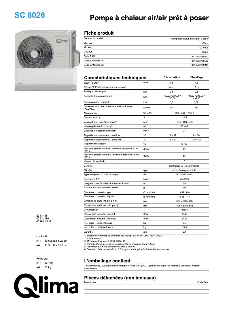 Page n°1 - Fiche technique Qlima SC6026