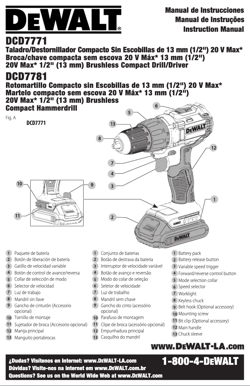 Page 1 de la notice Manuel utilisateur DeWalt DCD920KX