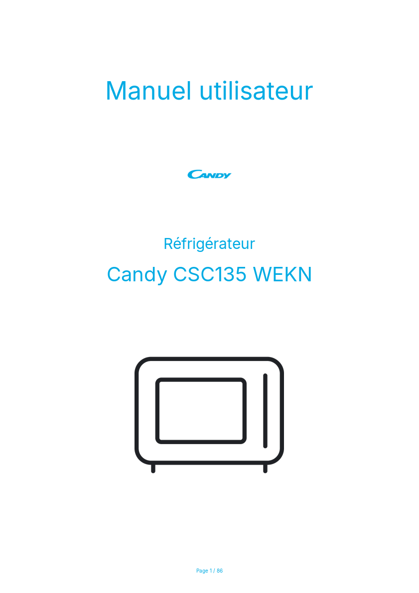 Page n°1 - Manuel utilisateur Candy CSC135 WEKN