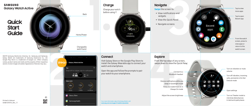 Page 1 de la notice Guide de démarrage rapide Samsung Galaxy Watch Active