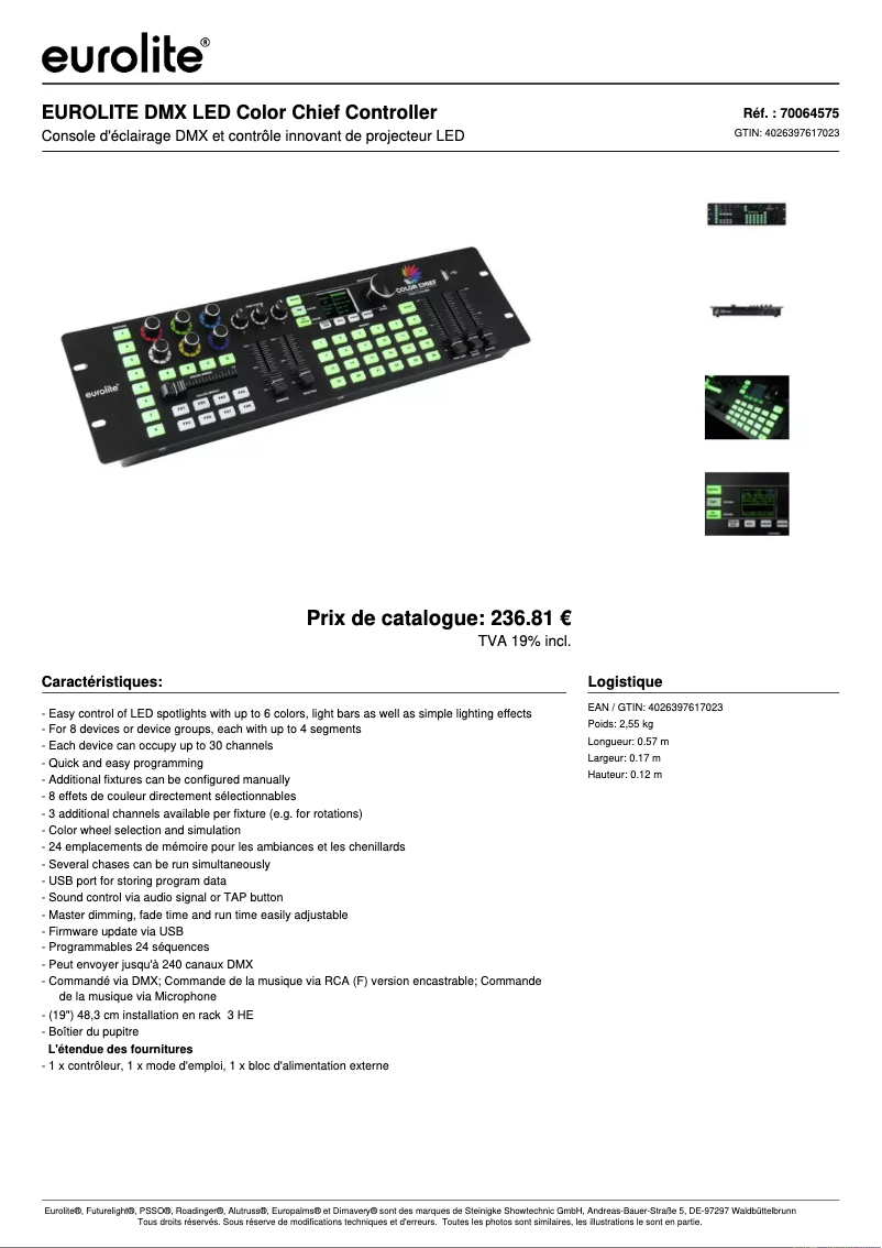 Page n°1 - Fiche technique Eurolite Color Chief