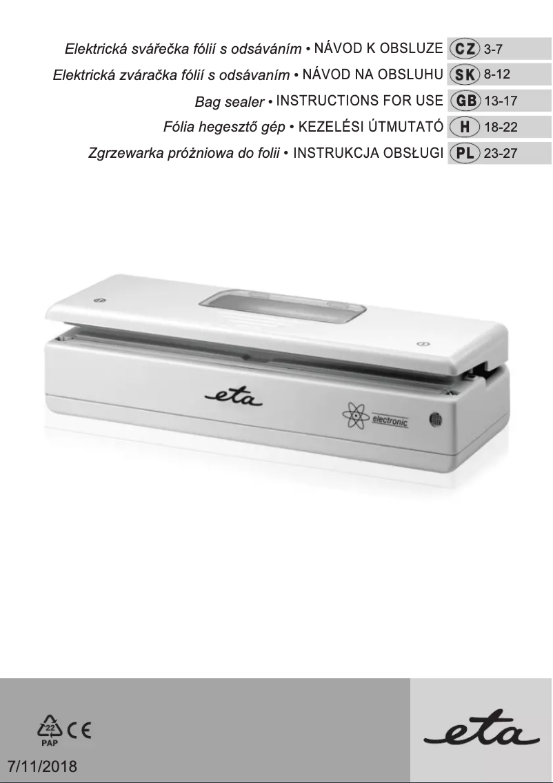 Page 1 de la notice Manuel utilisateur Eta Electronic 0762 90000