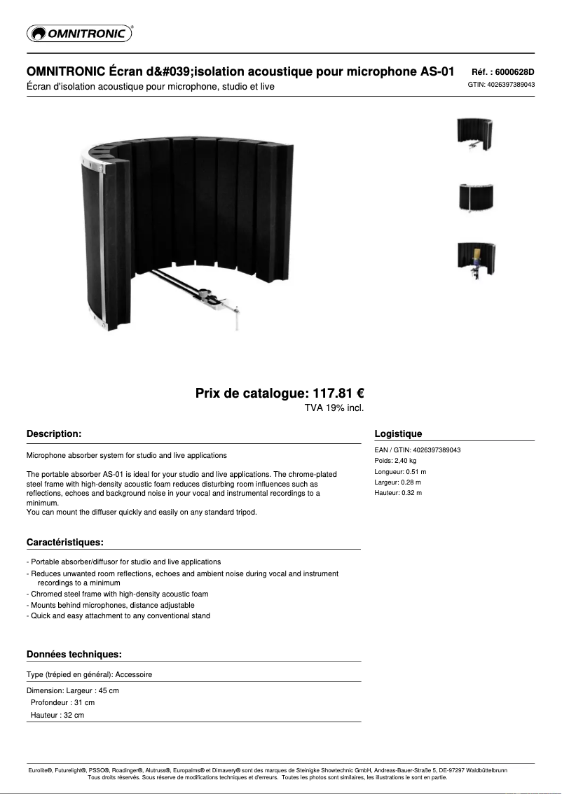Page n°1 - Fiche technique Omnitronic AS-01
