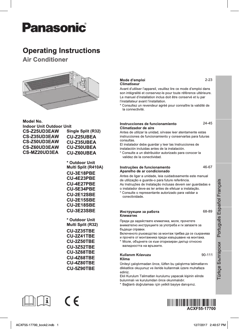 Page n°1 - Manuel utilisateur Panasonic CU-Z25UBEA