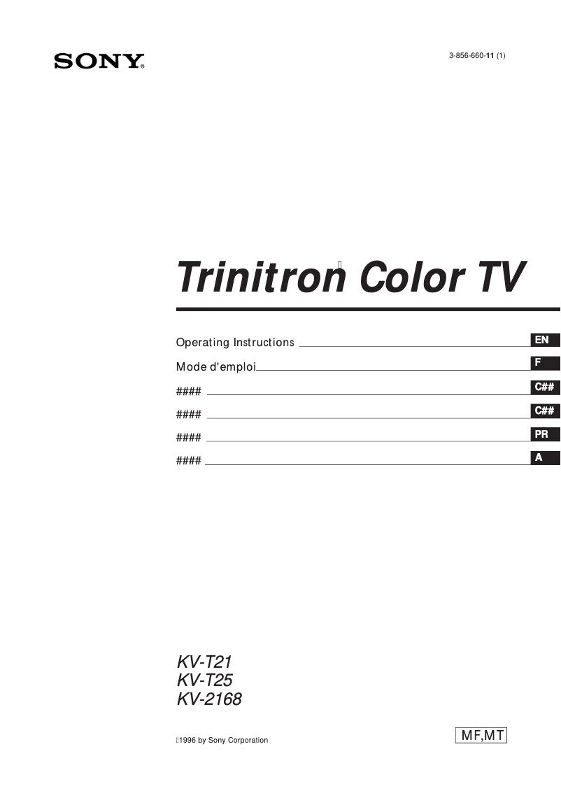 Page 1 de la notice Manuel utilisateur Sony Trinitron KV-2168MTJ