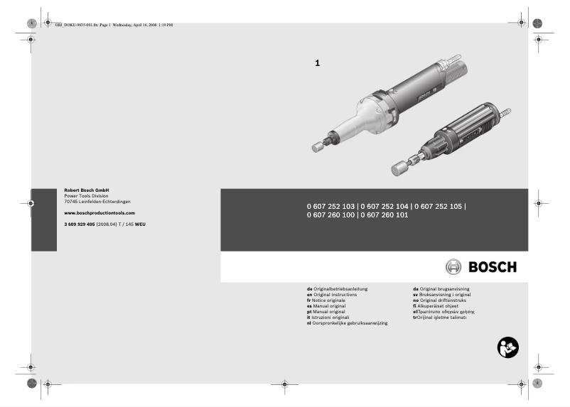 Page n°1 - Manuel utilisateur Bosch 0 607 260 101
