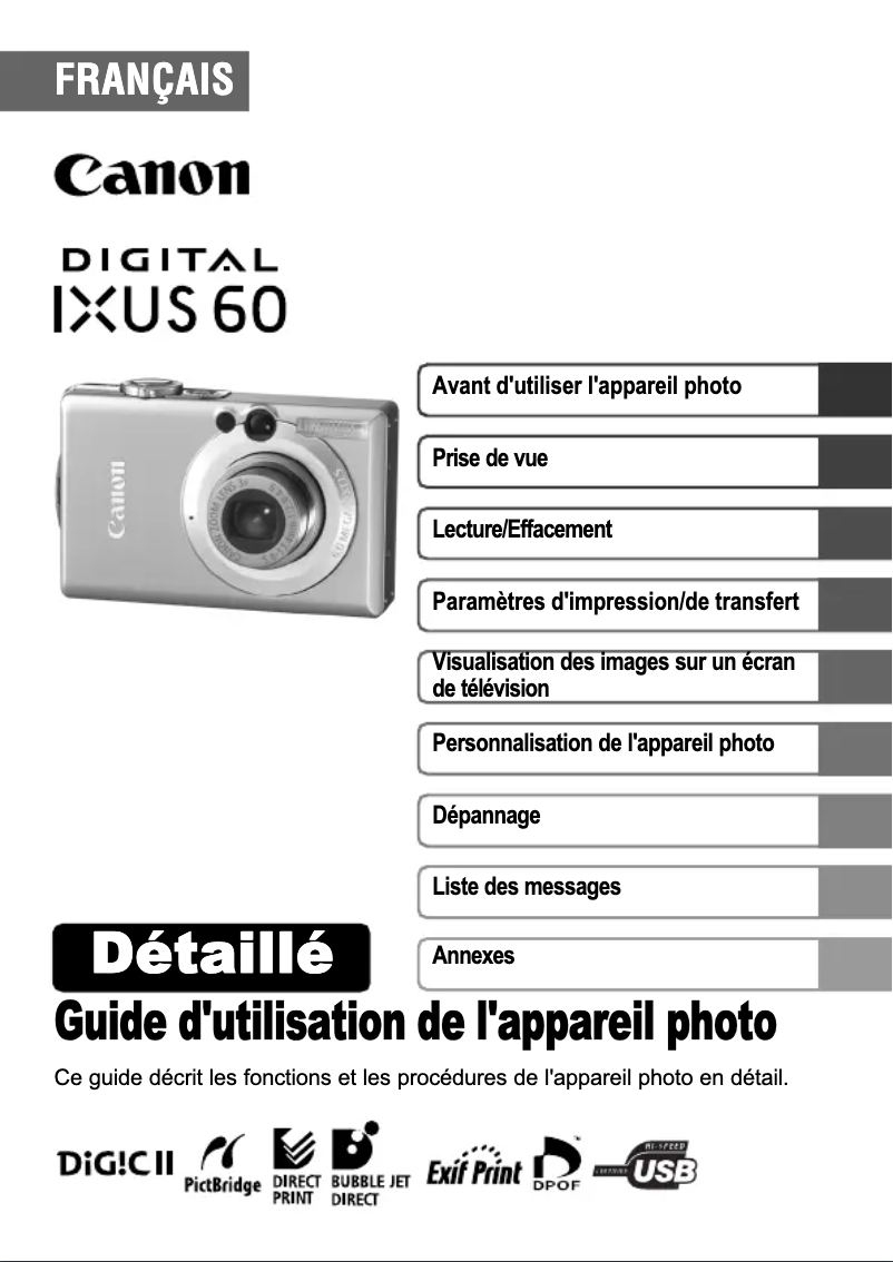 Page 1 de la notice Manuel utilisateur Canon Digital IXUS 60