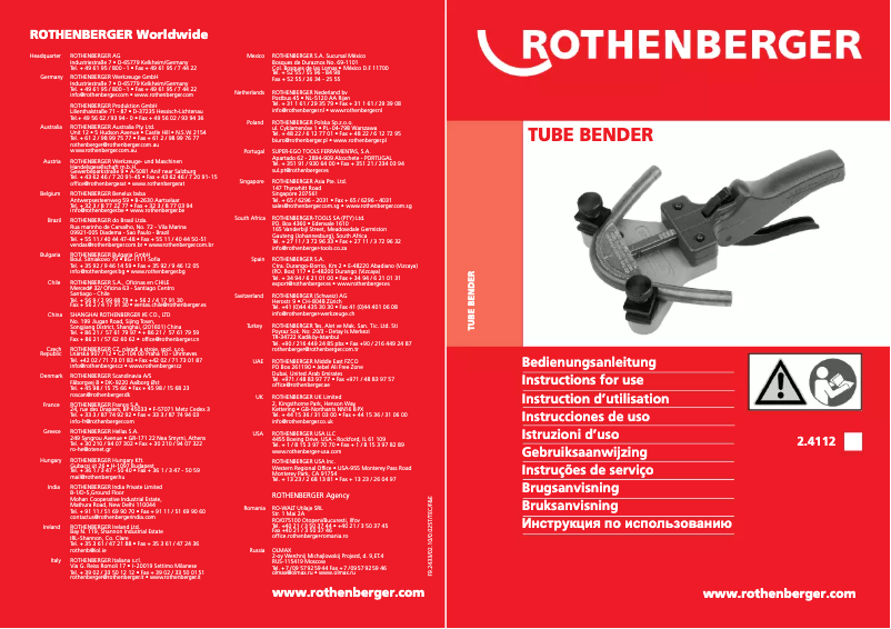 Page n°1 - Manuel utilisateur Rothenberger Tube Bender