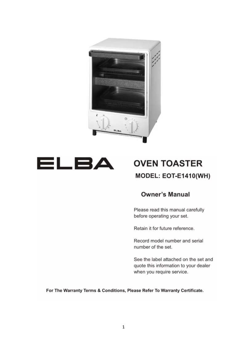 Page 1 de la notice Manuel utilisateur Elba EOT-E1410(WH)