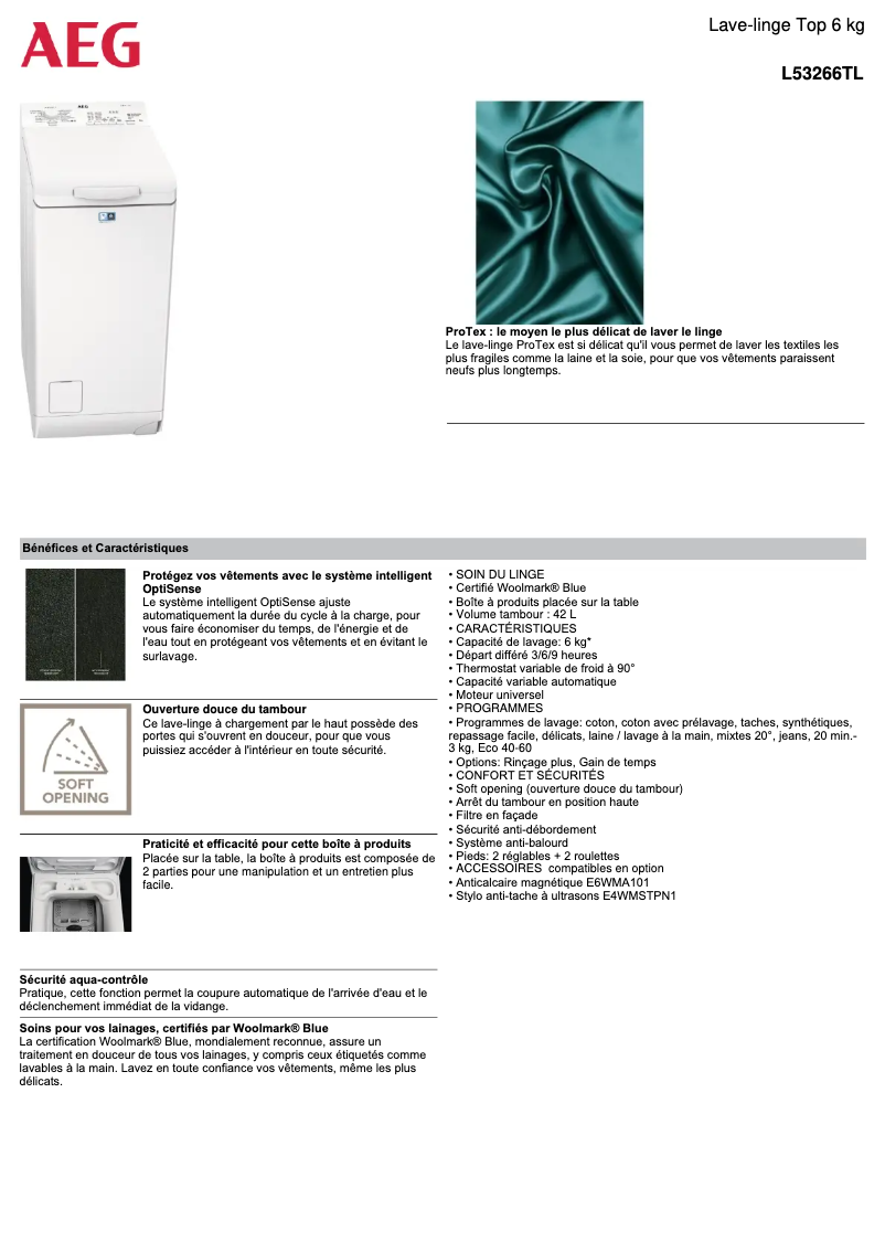 Page n°1 - Fiche technique AEG L53266TL