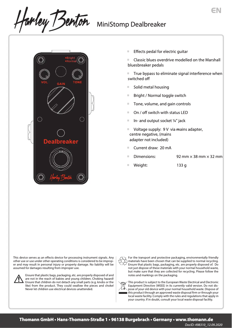 Page n°1 - Manuel utilisateur Harley Benton MiniStomp Dealbreaker