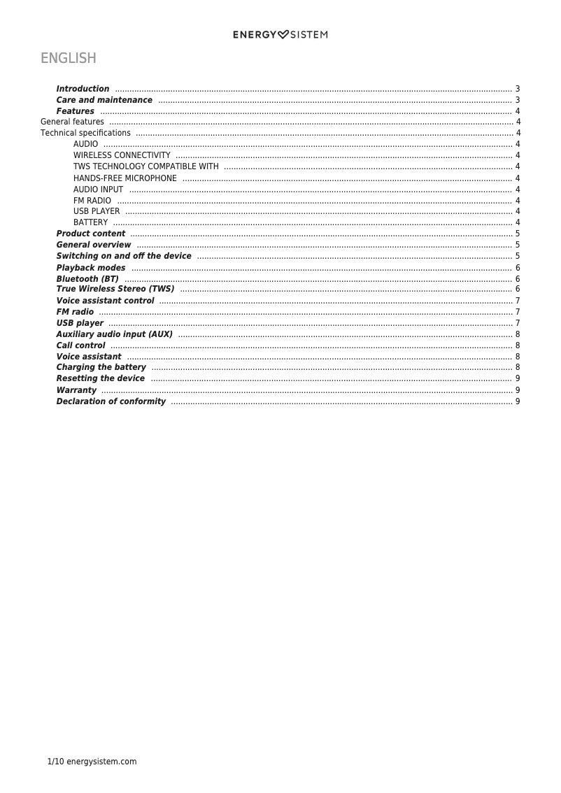 Página 1 del manual Manual de usuario Energy Sistem Eco