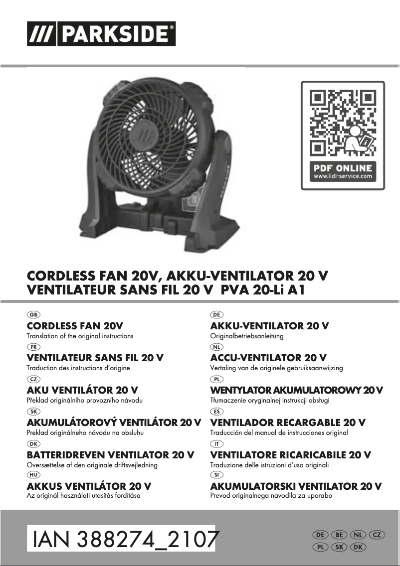 Image de la première page du manuel de l'appareil PVA 20-Li A1