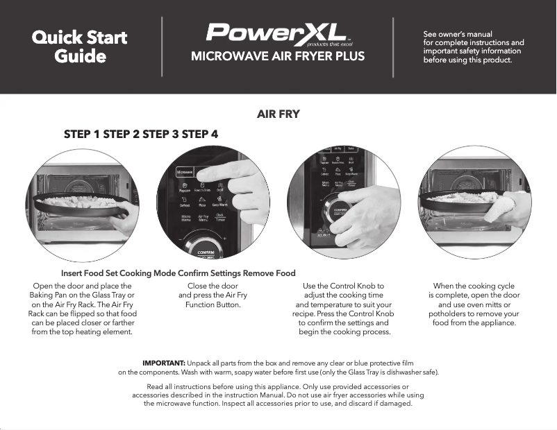Page 1 de la notice Guide de démarrage rapide PowerXL Microwave Air Fryer Plus BDK02