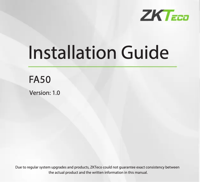 Page 1 de la notice Fiche technique ZKTeco FA51MC