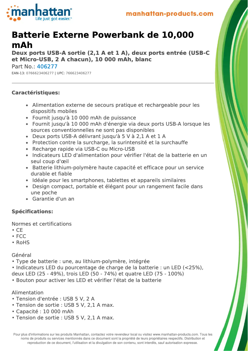 Page 1 de la notice Fiche technique Manhattan 406277