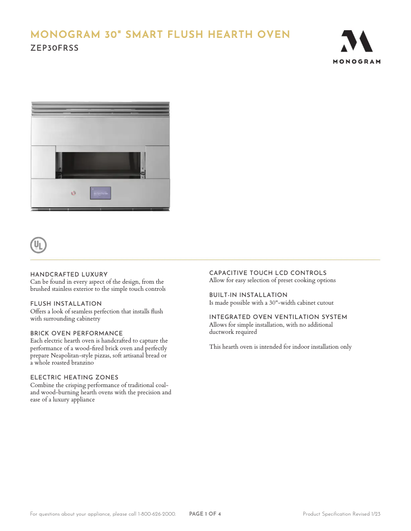 Página 1 del manual Ficha técnica Monogram ZEP30FRSS