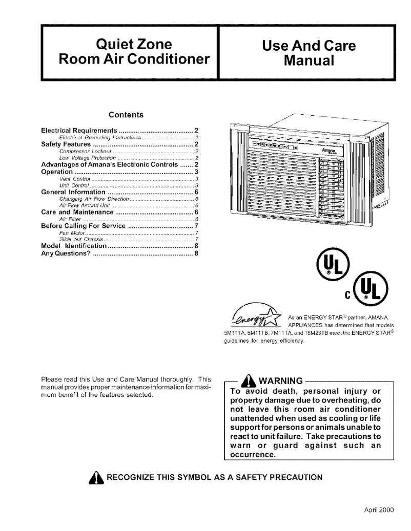Page n°1 - Manuel utilisateur Amana 5M11TA