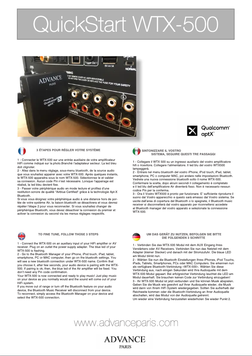 Page 1 de la notice Manuel utilisateur Advance WTX-500