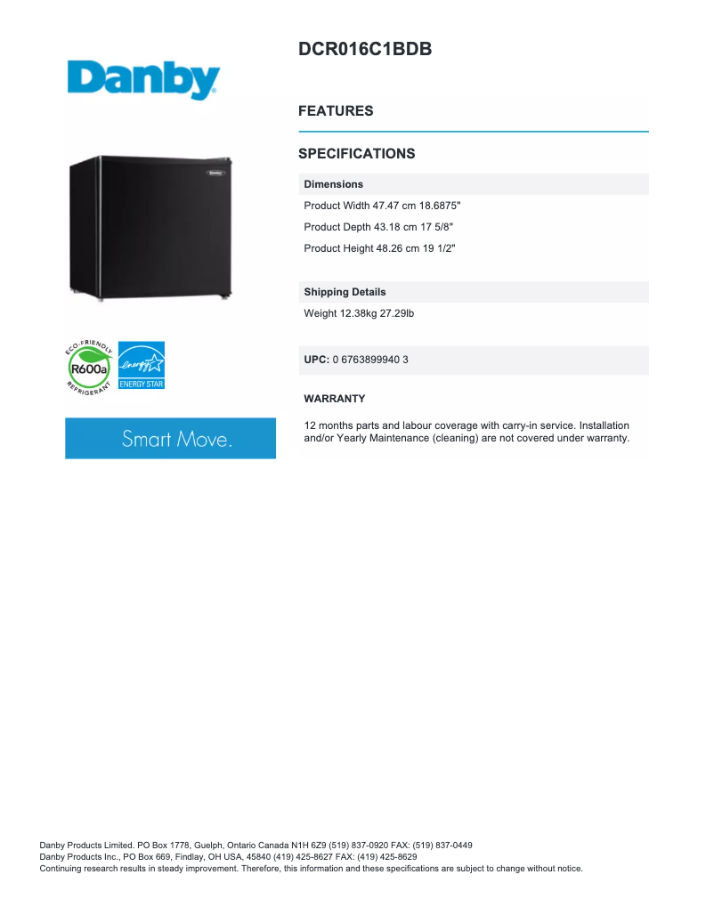 Página 1 del manual Manual de usuario Danby DCR016C1