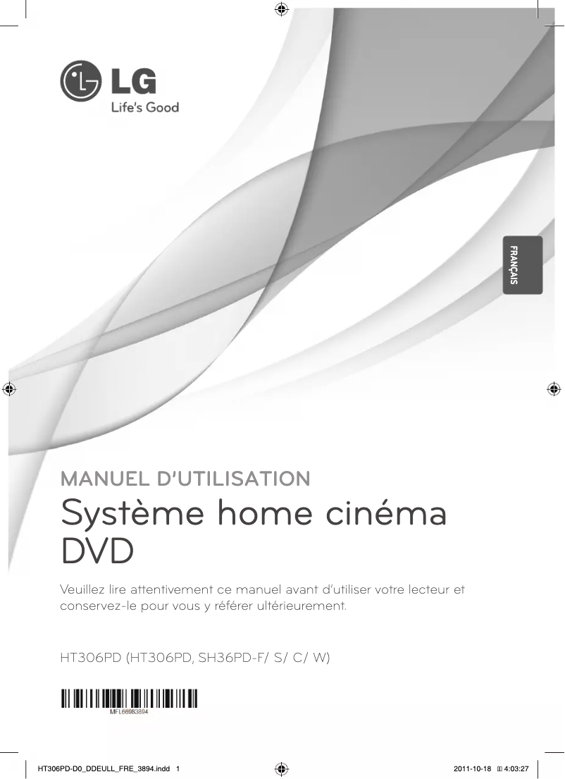 Page 1 de la notice Manuel utilisateur LG HT306PD