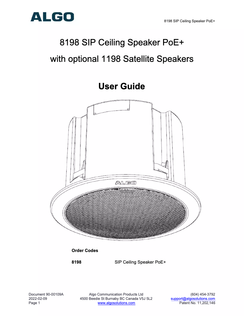 Page 1 de la notice Manuel utilisateur Algo 8198