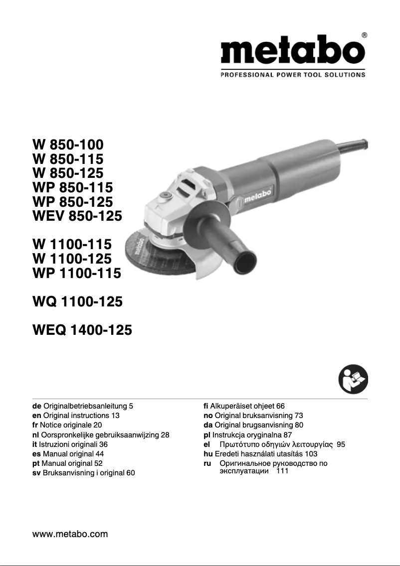Page 1 of the manual User Manual Metabo W 1100-125