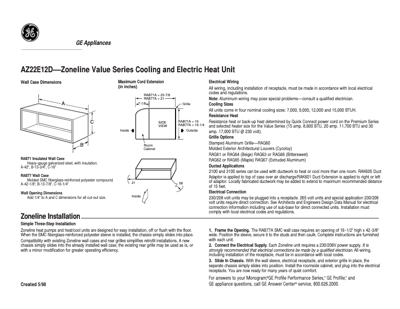 Page n°1 - Fiche technique GE AZ22E12D2C