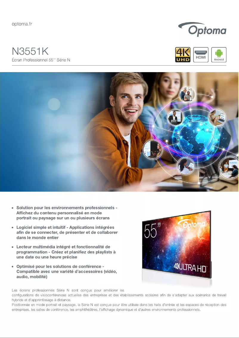 Page 1 de la notice Fiche technique Optoma N3551K
