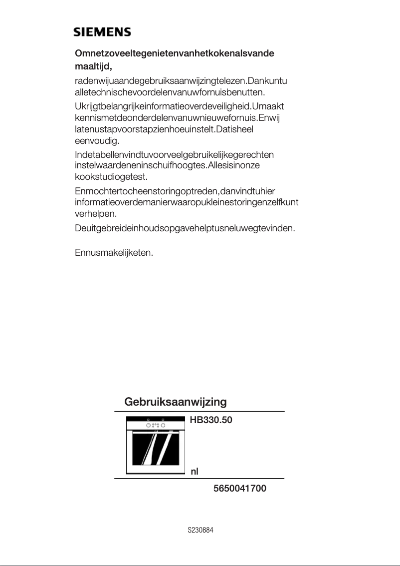 Page 1 de la notice Manuel utilisateur Siemens HB330550S