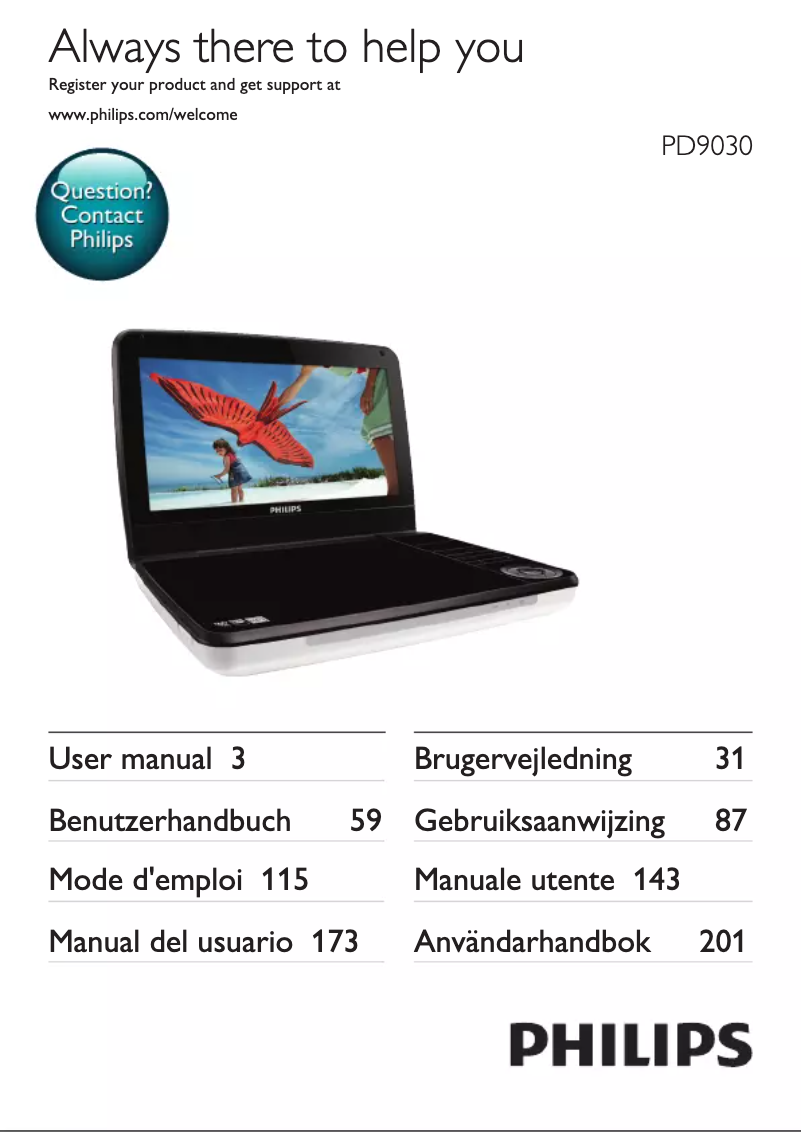 Page n°1 - Guide de démarrage rapide Philips PD9030