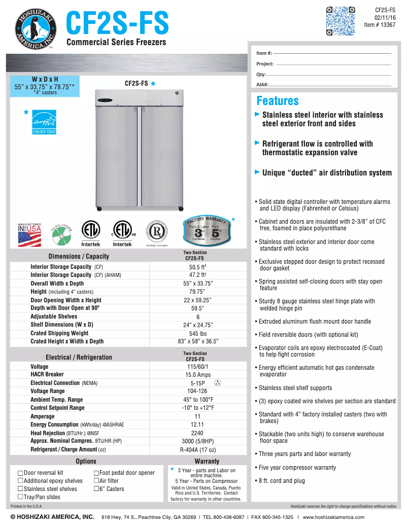 Image de la première page du manuel de l'appareil Commercial CF2S-FS