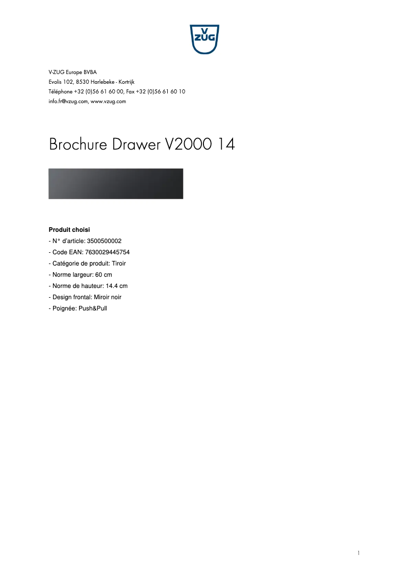 Page n°1 - Brochure V-Zug Drawer V2000 14