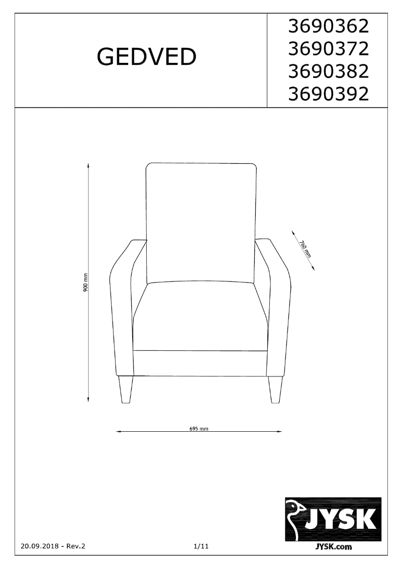 Page 1 de la notice Manuel utilisateur JYSK Gedved