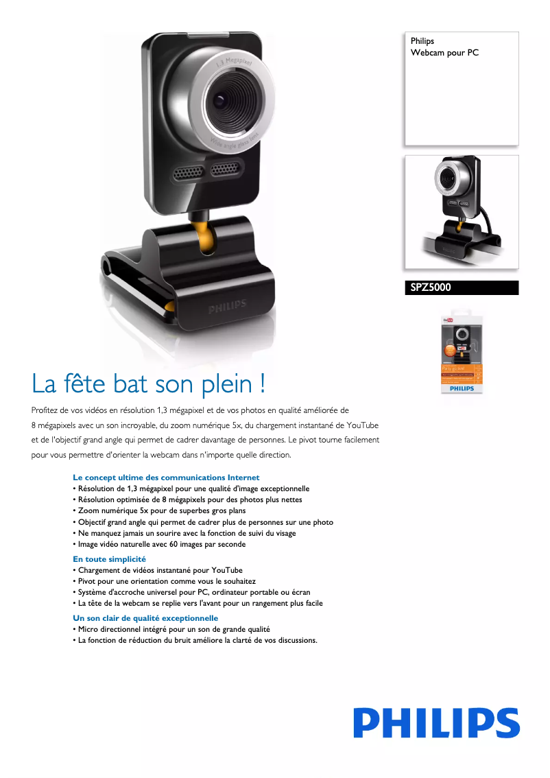 Page 1 de la notice Fiche technique Philips SPZ5000