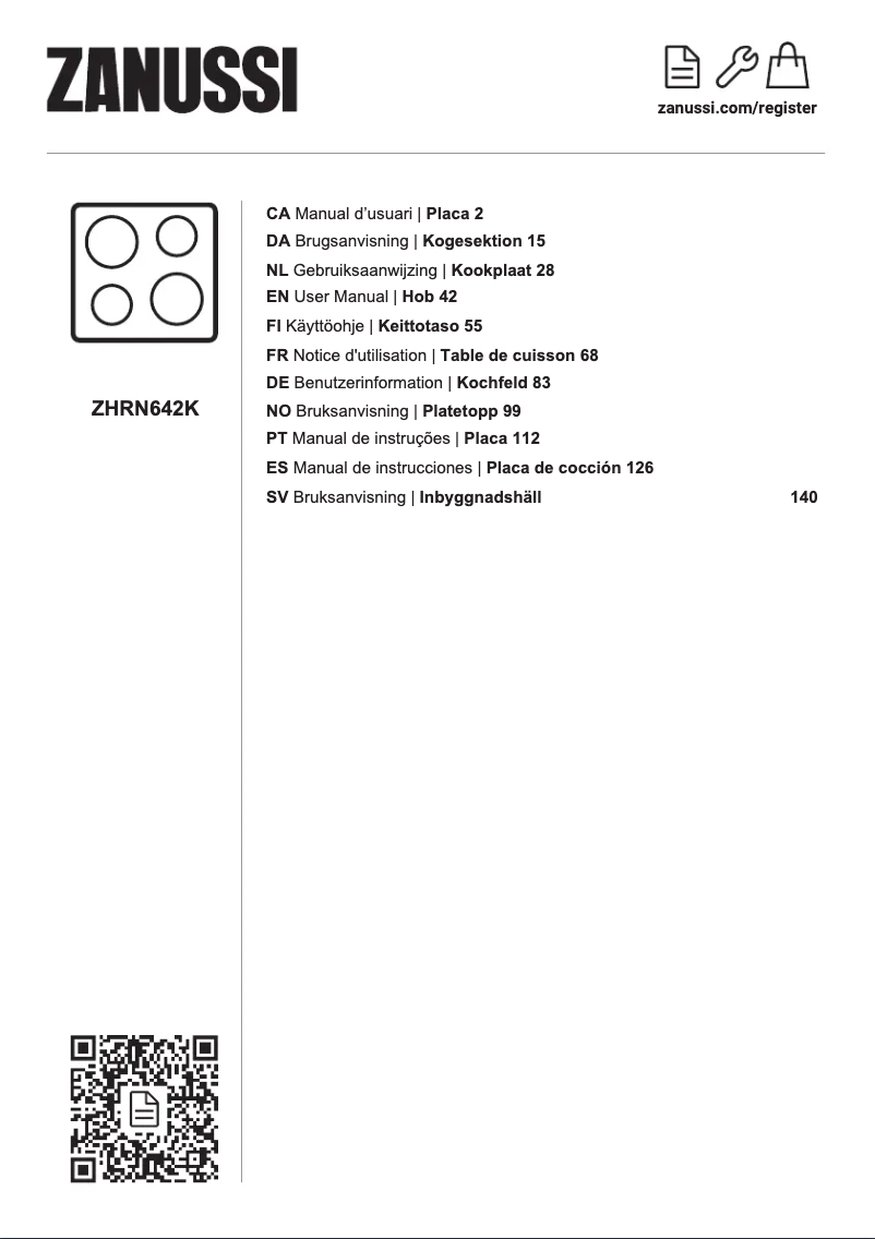 Page 1 de la notice Manuel utilisateur Zanussi ZHRN642K