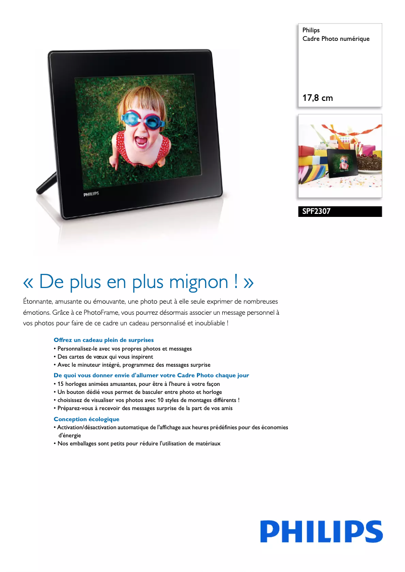 Page 1 de la notice Fiche technique Philips SPF2307