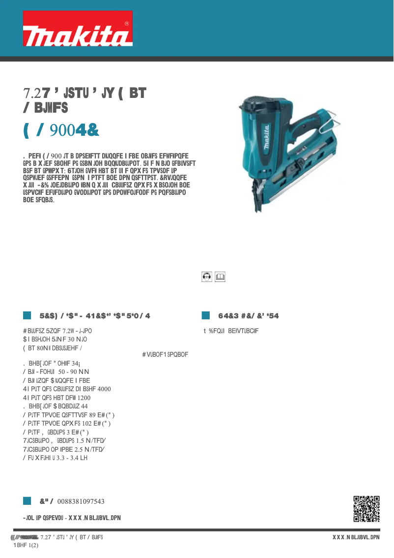 Page 1 de la notice Fiche technique Makita GN900SE